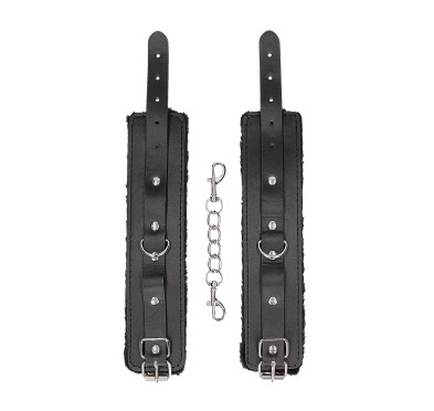 Plush Bonded Leather Hand Cuffs - With Adjustable Straps